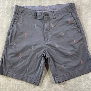 CREMIEUX Chino Shorts Mens 35 Gray Embroidered Dog Casual Preppy Coastal Luxury